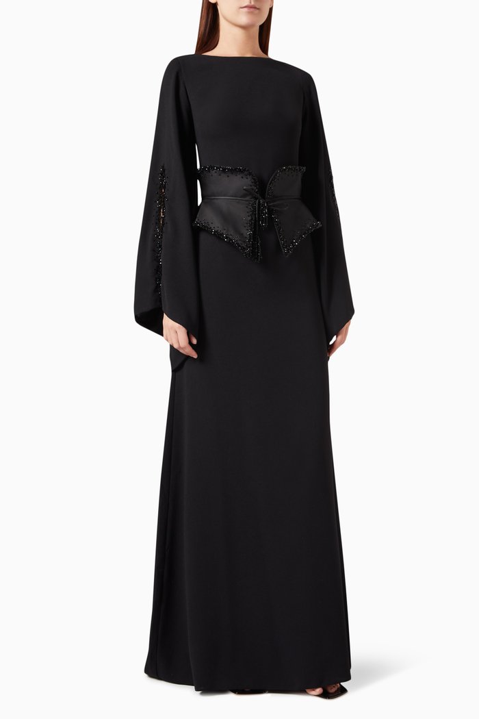 

Lost Elbise Belted Maxi Dress in Crepe, Black