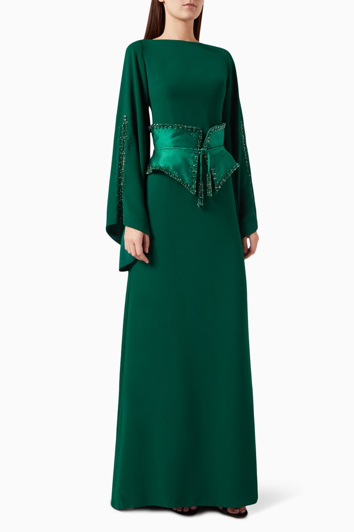 

Lost Elbise Belted Maxi Dress in Crepe, Green