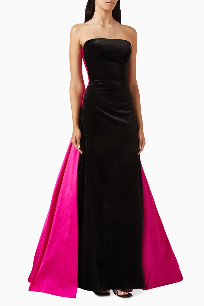 

Alysa Lace-up Train Gown in Velvet, Pink