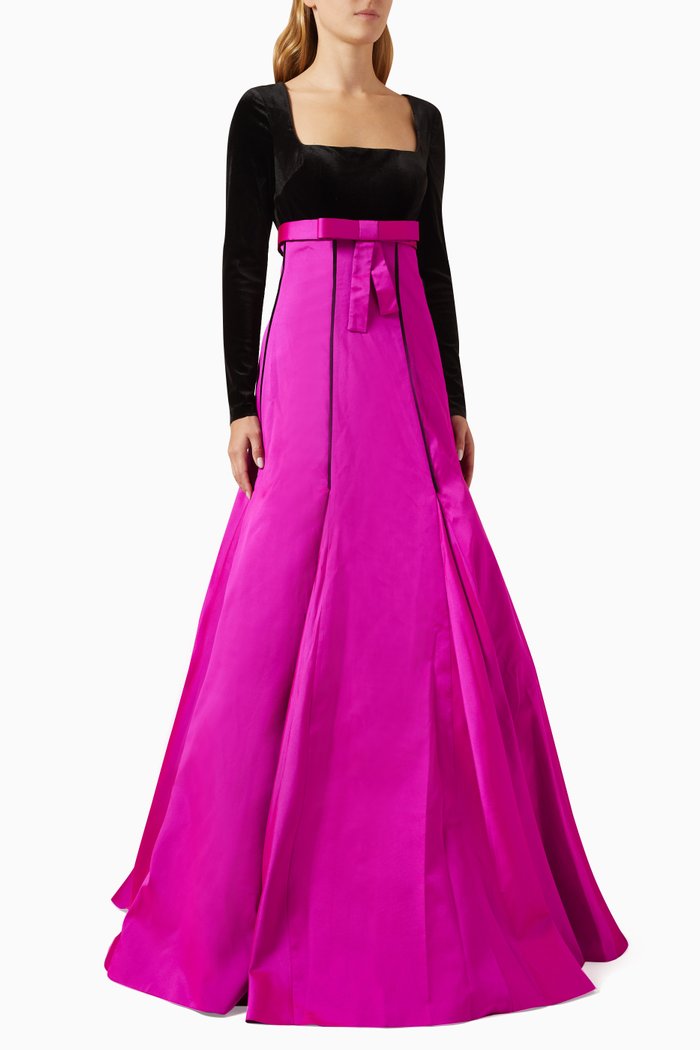 

Marcela Long-sleeve A-line Gown in Velvet, Pink