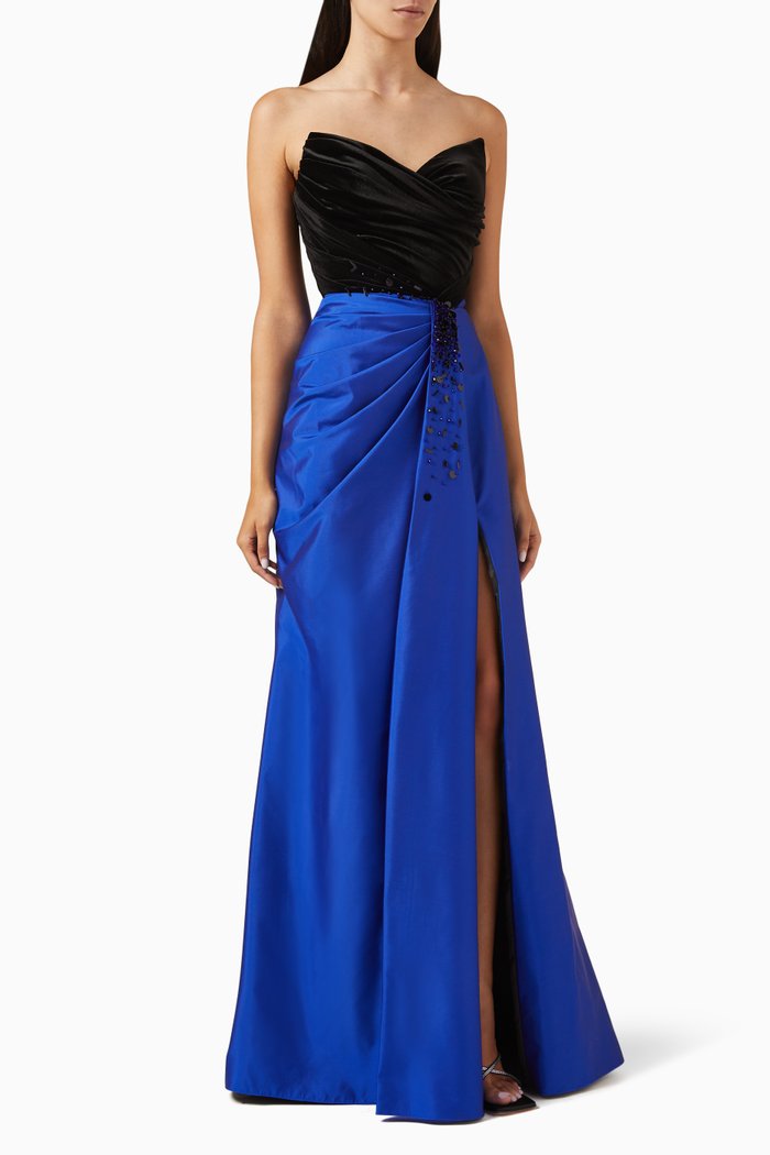 

Mariska Embellished Maxi Dress in Velvet, Blue