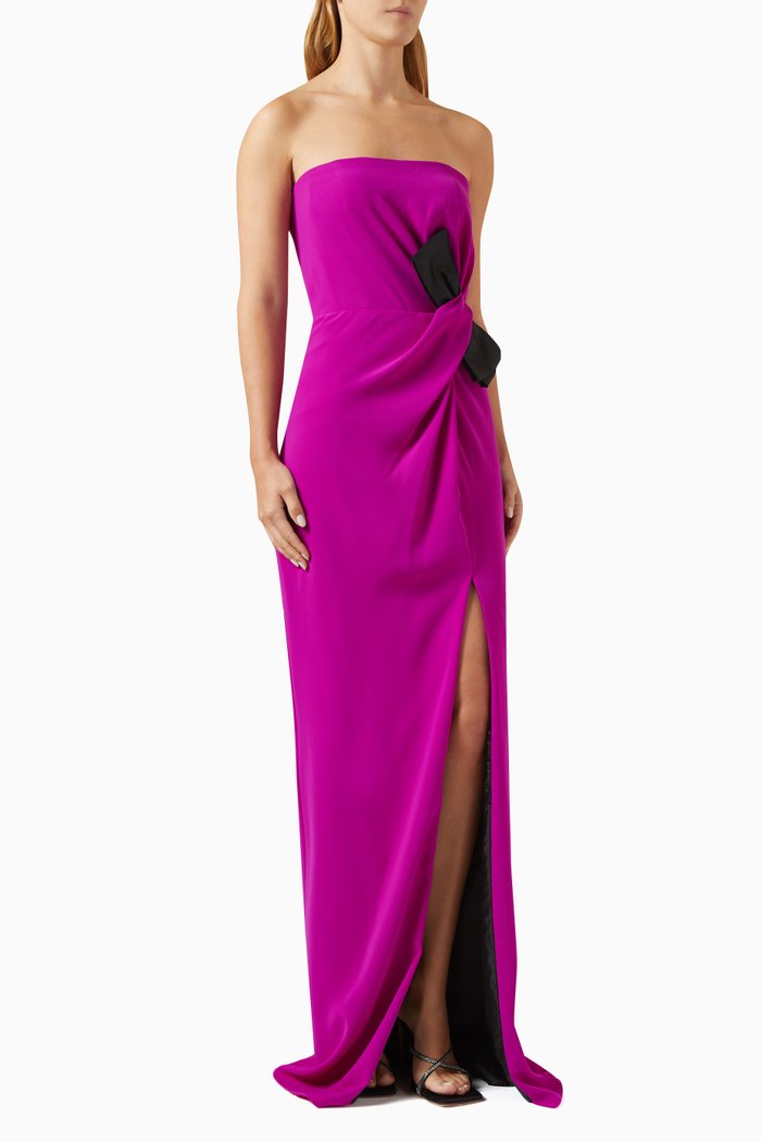 

Natalie Strapless Bow Maxi Dress in Crepe, Purple