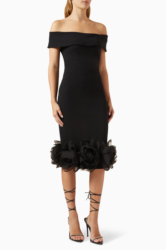 

Alize Off-shoulder Midi Dress in Crepe, Black
