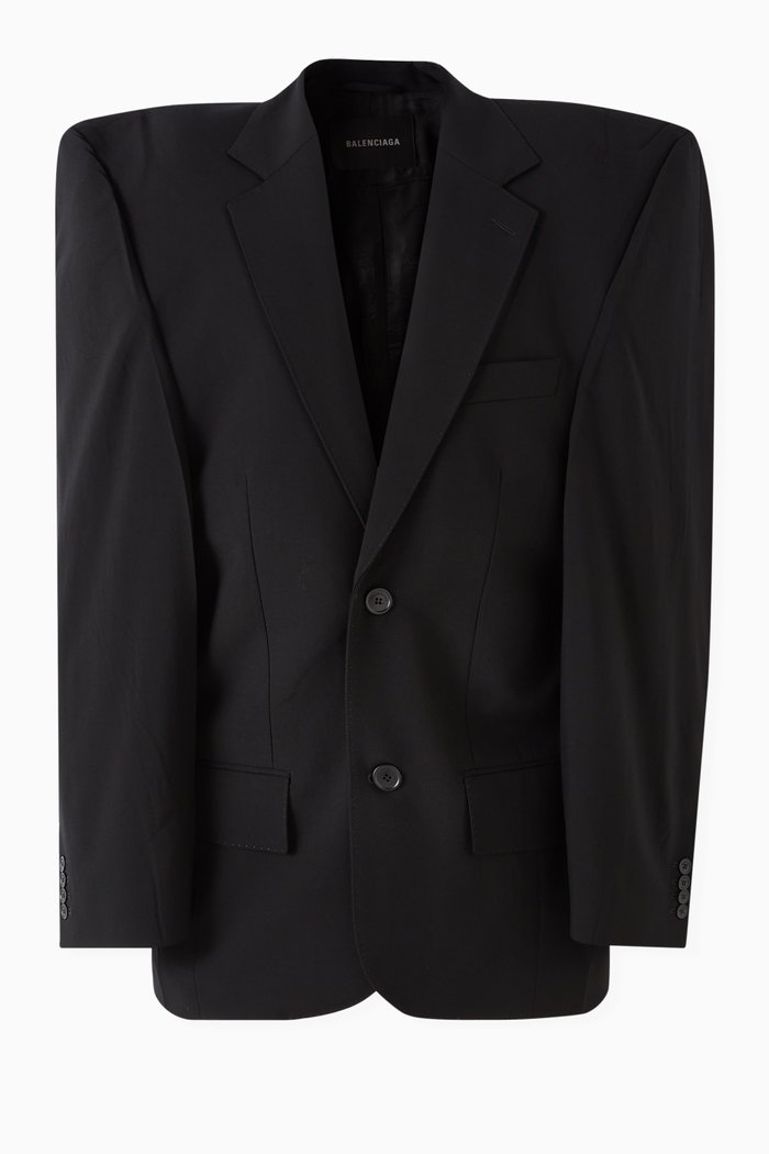 

Cut-away Boxy-fit Jacket in Wool, Black