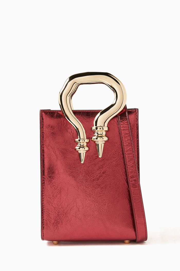 

Mini Shopper Bag in Metallic Leather, Red