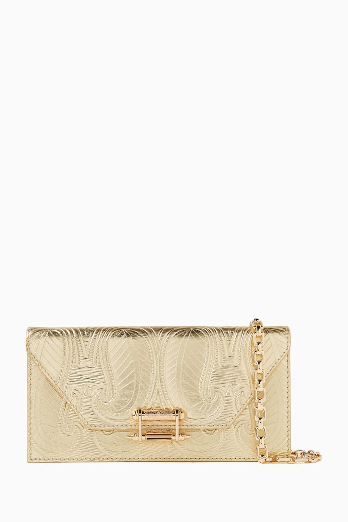 

Embossed Pochette in Metallic Leather, Gold