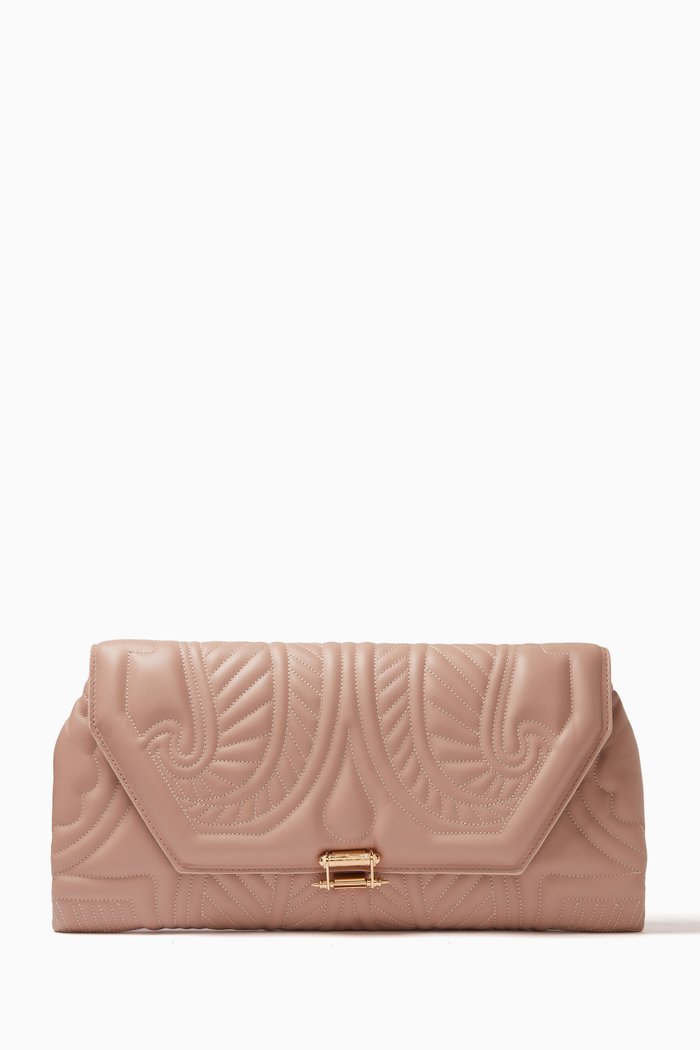 Lotus Clutch Bag in Leather, Neutral