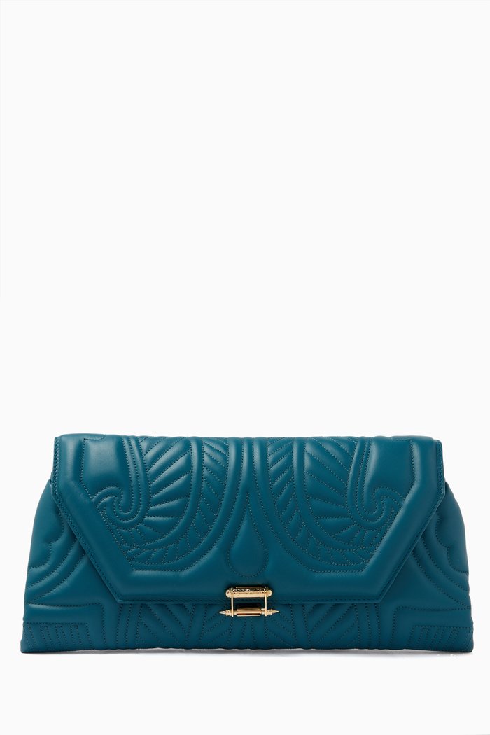 

Lotus Clutch Bag in Leather, Blue