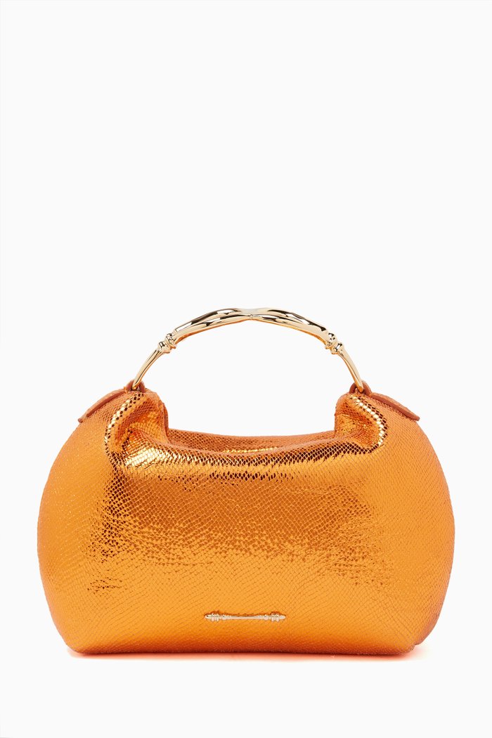 

Mini Duo Bucket Bag in Metallic Leather, Orange