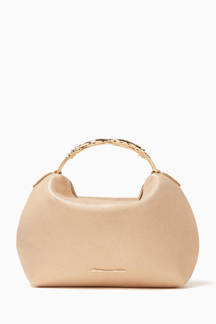 

Mini Duo Bucket Bag in Metallic Leather, Gold