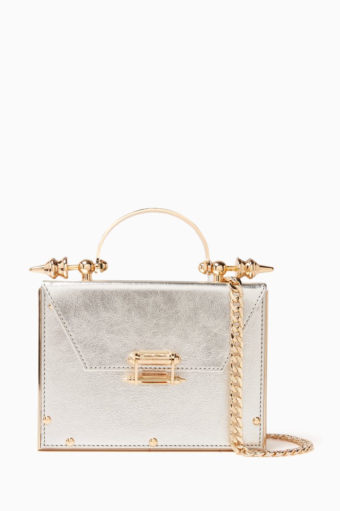 

Clutch Bag in Metallic Leather, Silver