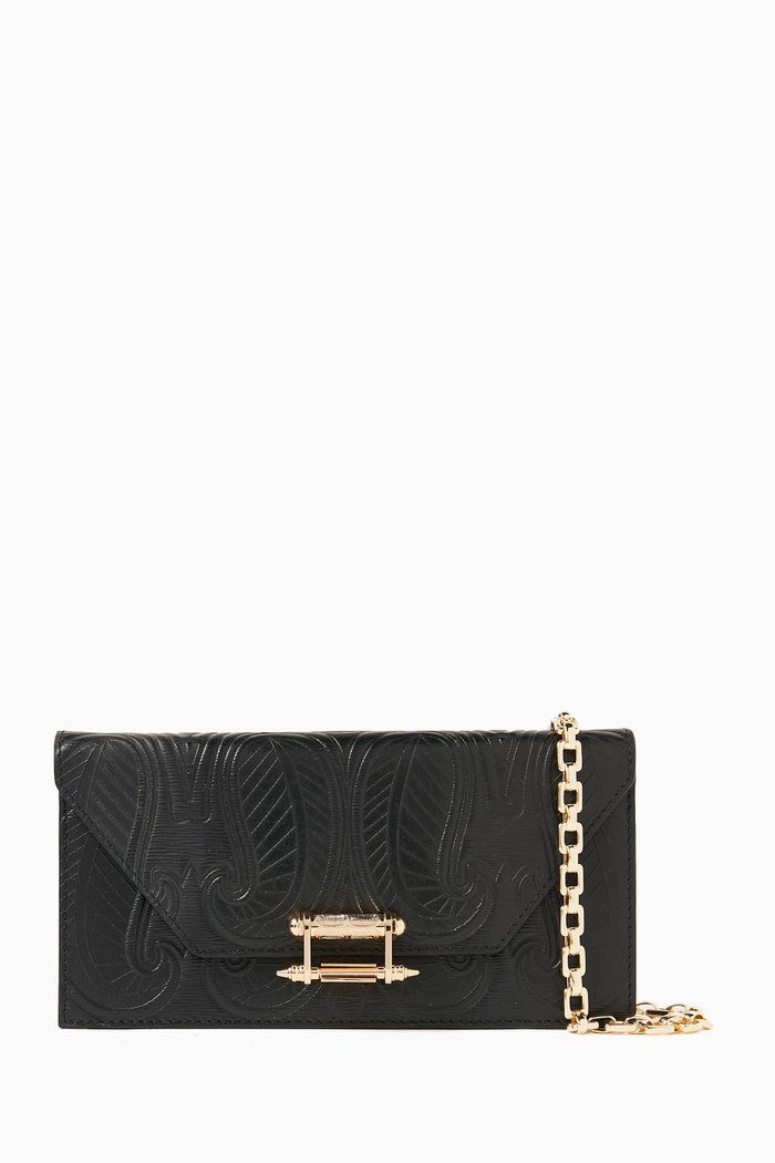 

Embossed Pochette in Leather, Black