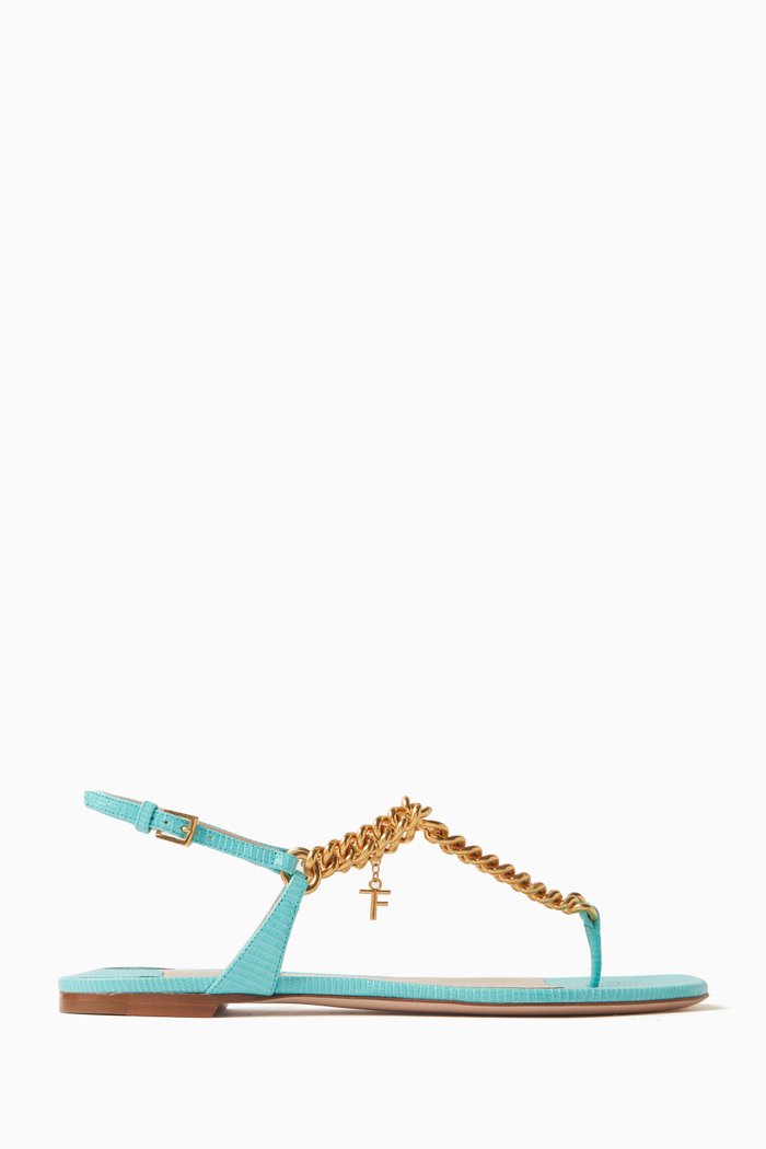 

Zenith Flat Sandals in Leather, Blue