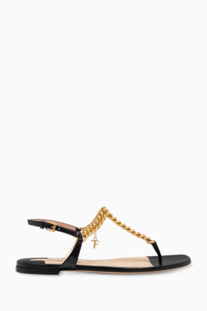 

Zenith Flat Sandals in Leather, Black