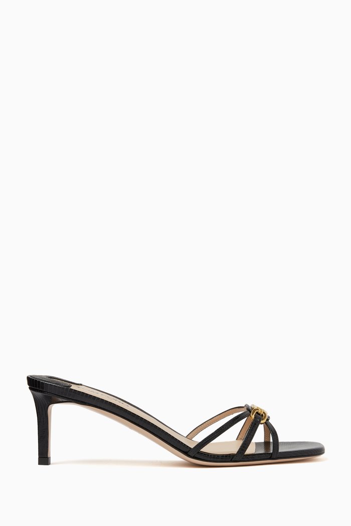 Whitney 55 Mules in Lizard-embossed Leather, Black