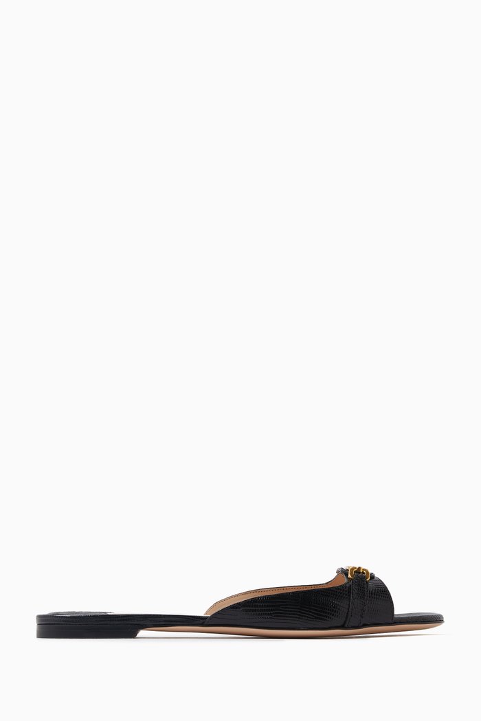 

Whitney Sandals in Lizard-embossed Leather, Black