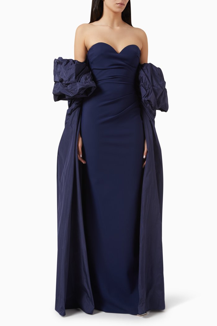 

Taffeta-sleeves Maxi Dress in Jersey, Blue