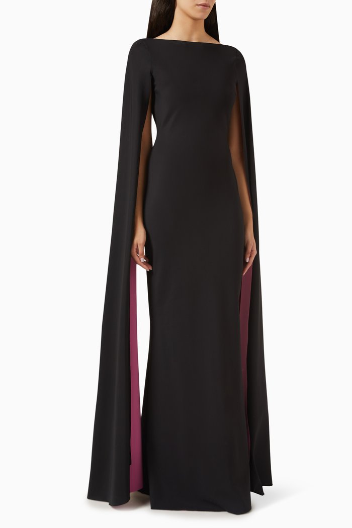 Elongated-sleeve Maxi Dress in Jersey, Black