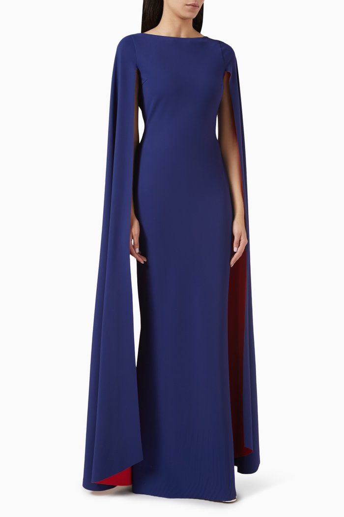 Elongated-sleeve Maxi Dress in Jersey, Blue