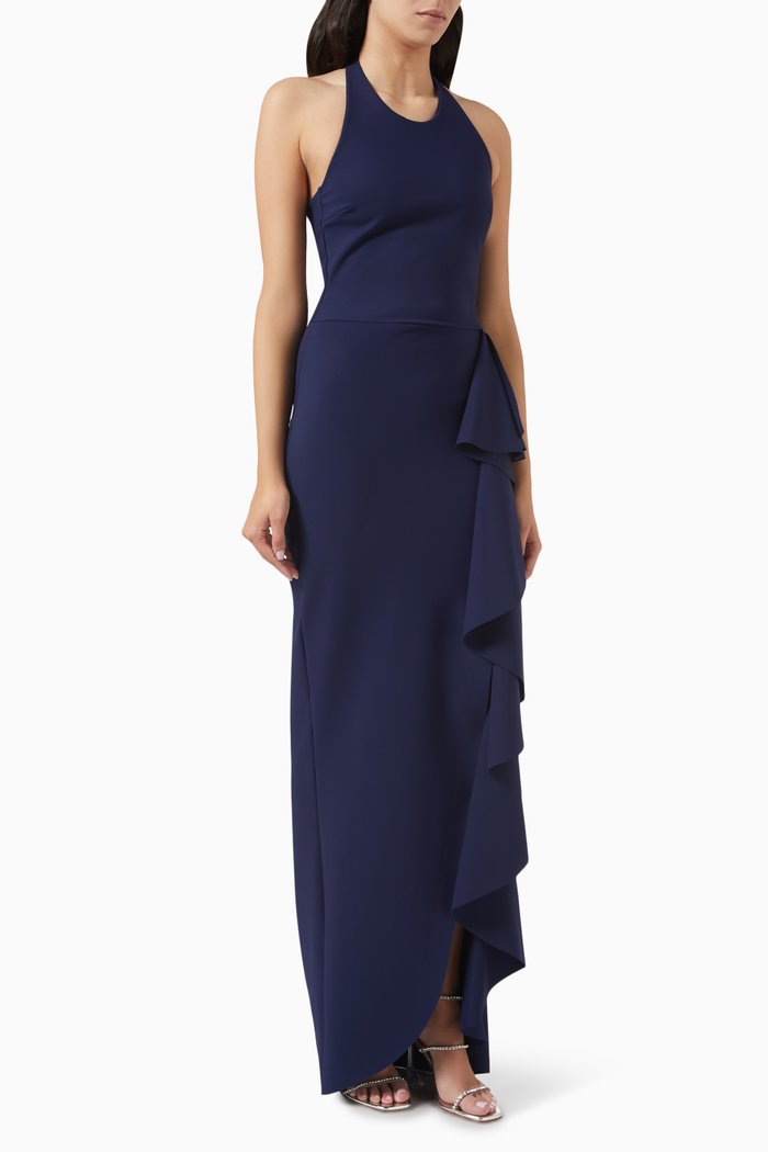 Taffeta-sleeves Maxi Dress in Jersey, Blue