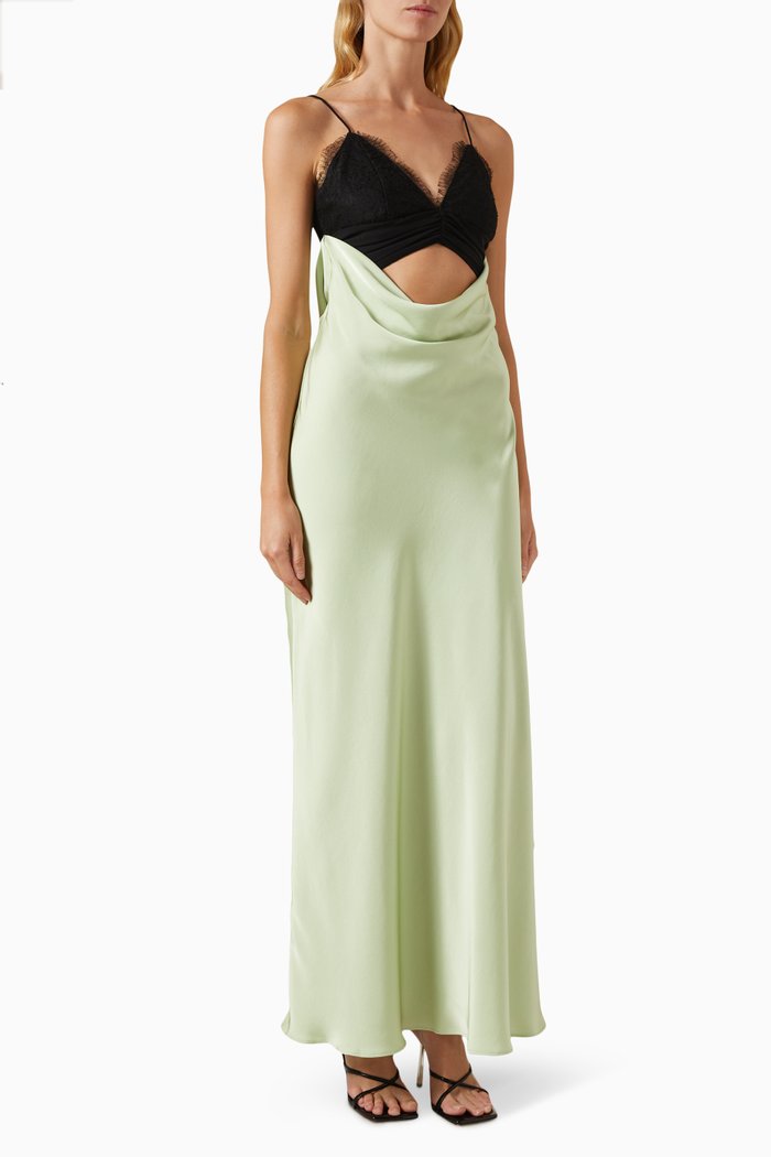 

Cut-out Maxi Dress in Satin, Green
