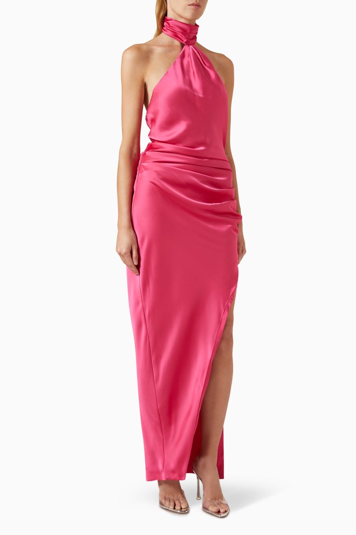 

Emma Open-back Maxi Dress in Satin, Pink