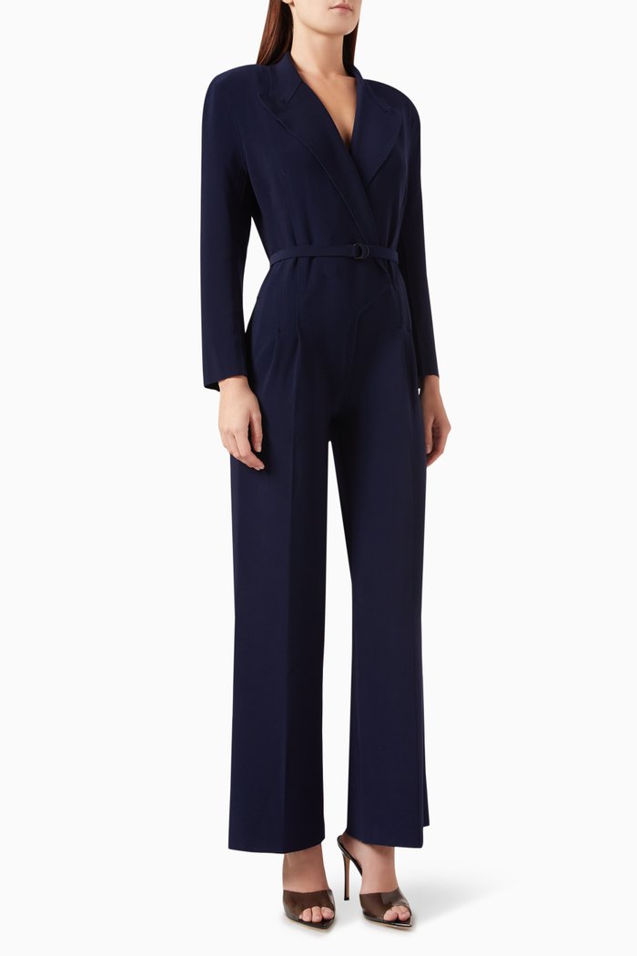 Double Breasted Straight-leg Jumpsuit, Blue