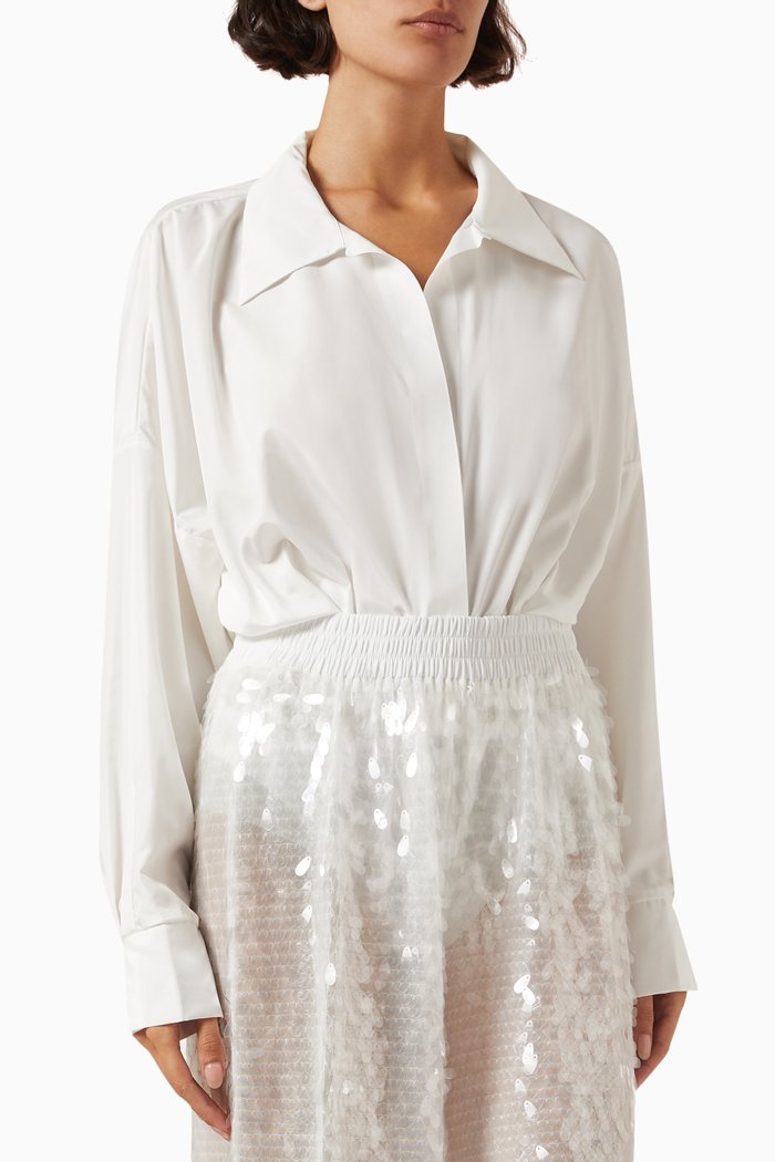 

Boyfriend Shirt Bodysuit in Poly-habotai, White