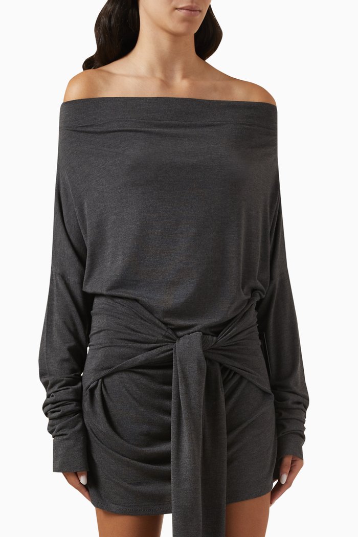 

Four Sleeve Off-shoulder Mini Dress in Stretch-modal, Grey