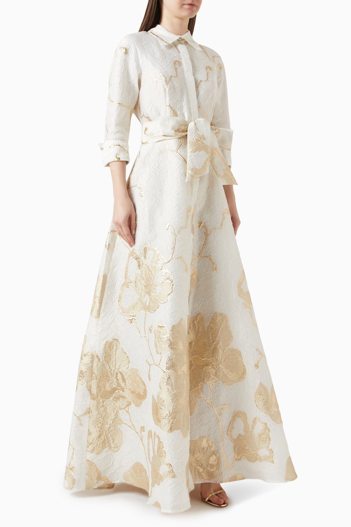 

Belted Shirt Dress in Jacquard, Neutral