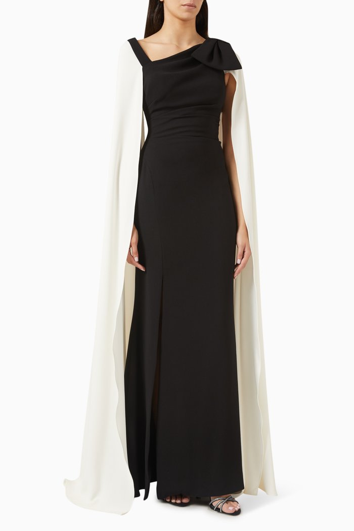 

Belted Kaftan-style Dress in Satin, Black