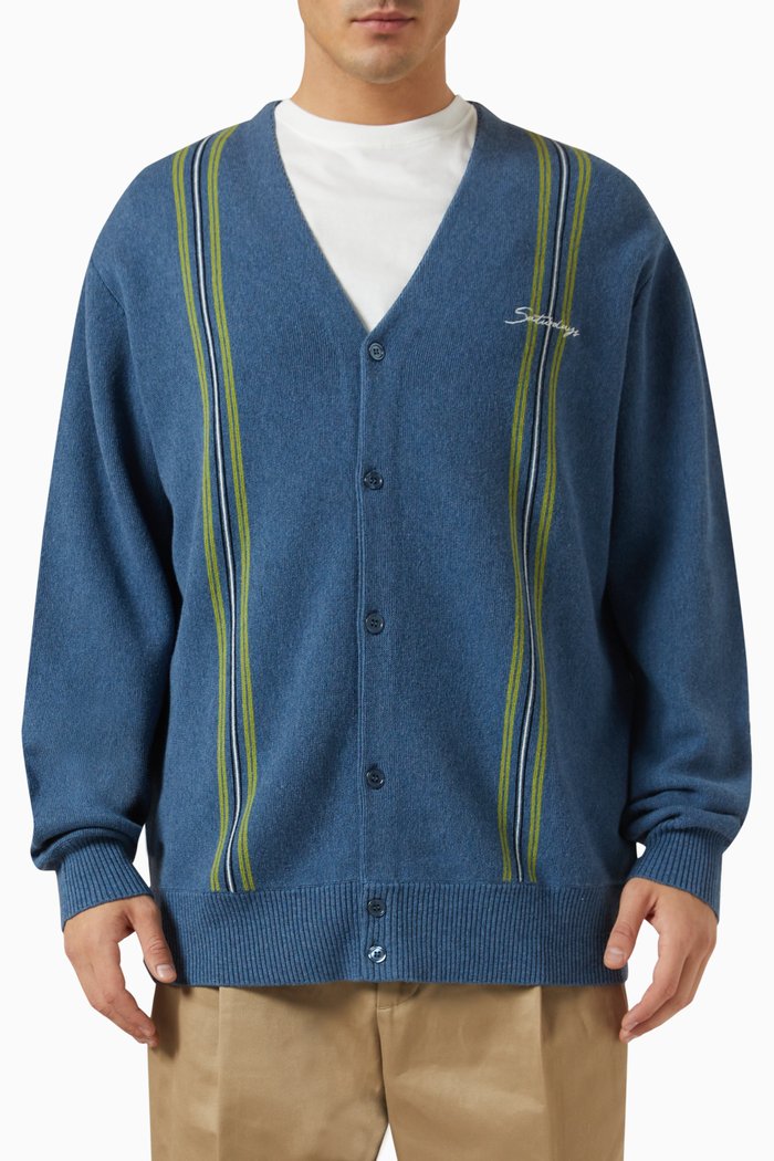 Michael Cardigan in Wool-cotton Knit, Blue