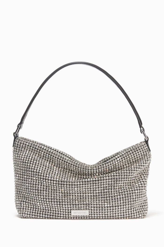 

Small Diamante Hobo Bag in Chainmail, Silver