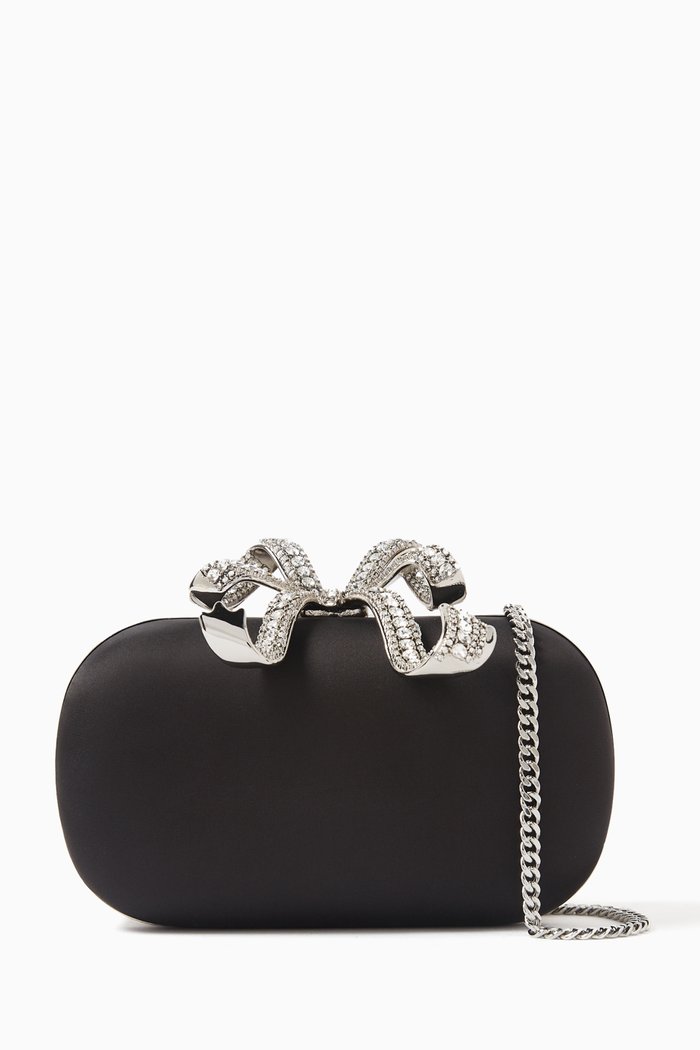 

Diamanté Bow Clutch in Satin, Black