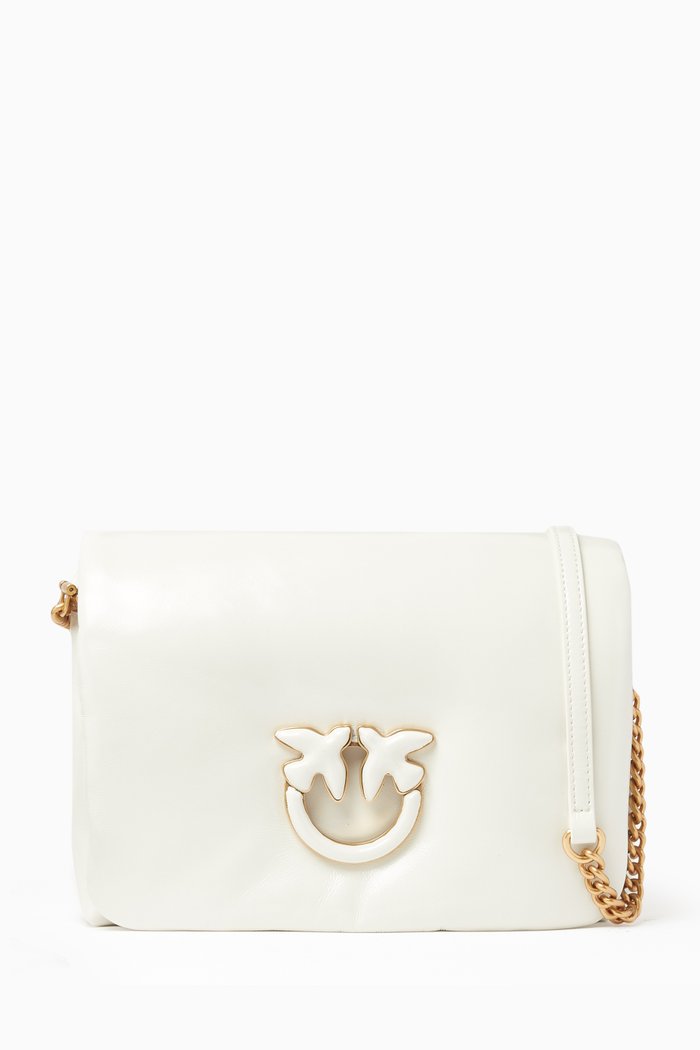 

Classic Love Click Puff Bag in Leather, White
