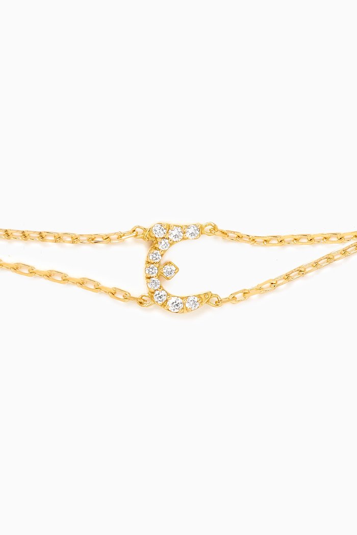 Arabic Letter 'J' ج Diamond Bracelet in 18kt Gold, White