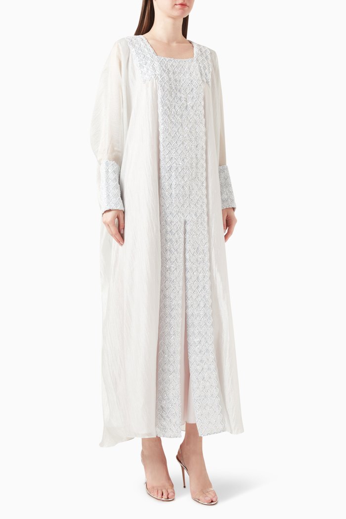 

Bead-embellished Kaftan in Glittered Organza, Silver