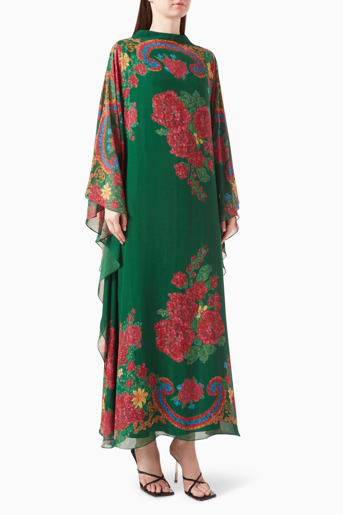 

Printed Turtleneck Kaftan in Chiffon, Multicolour