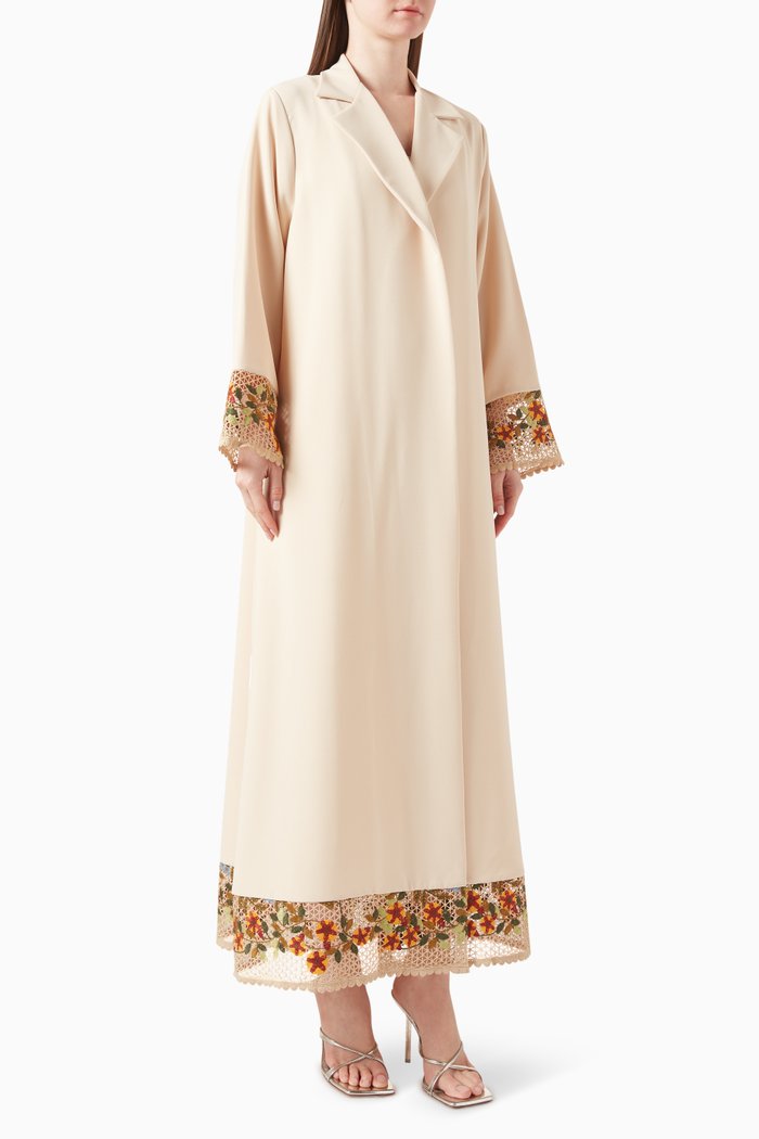 

Embroidered-lace Abaya in Polycrepe, Multicolour