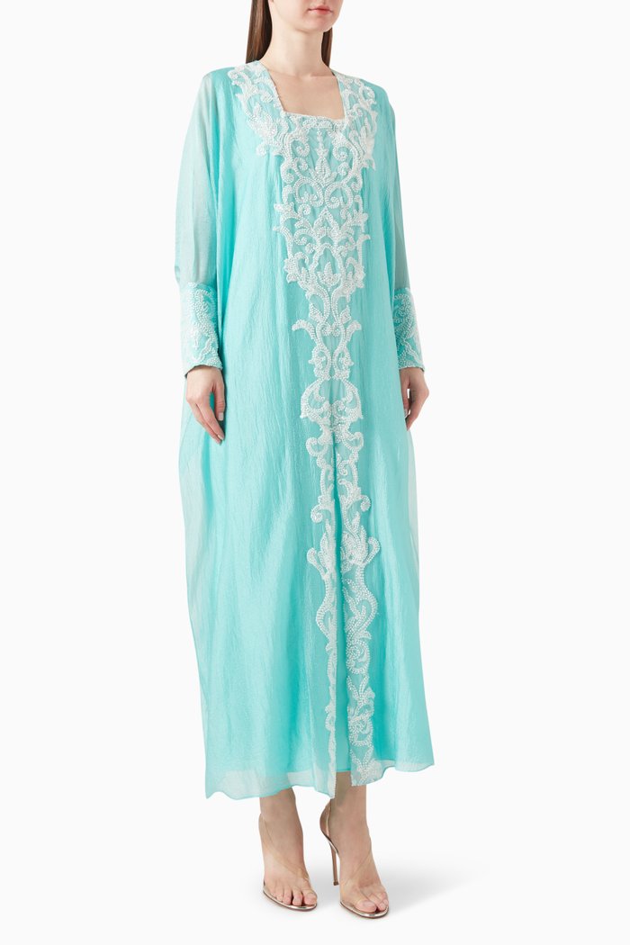 

Bead-embellished Kaftan in Glittered Organza, Green
