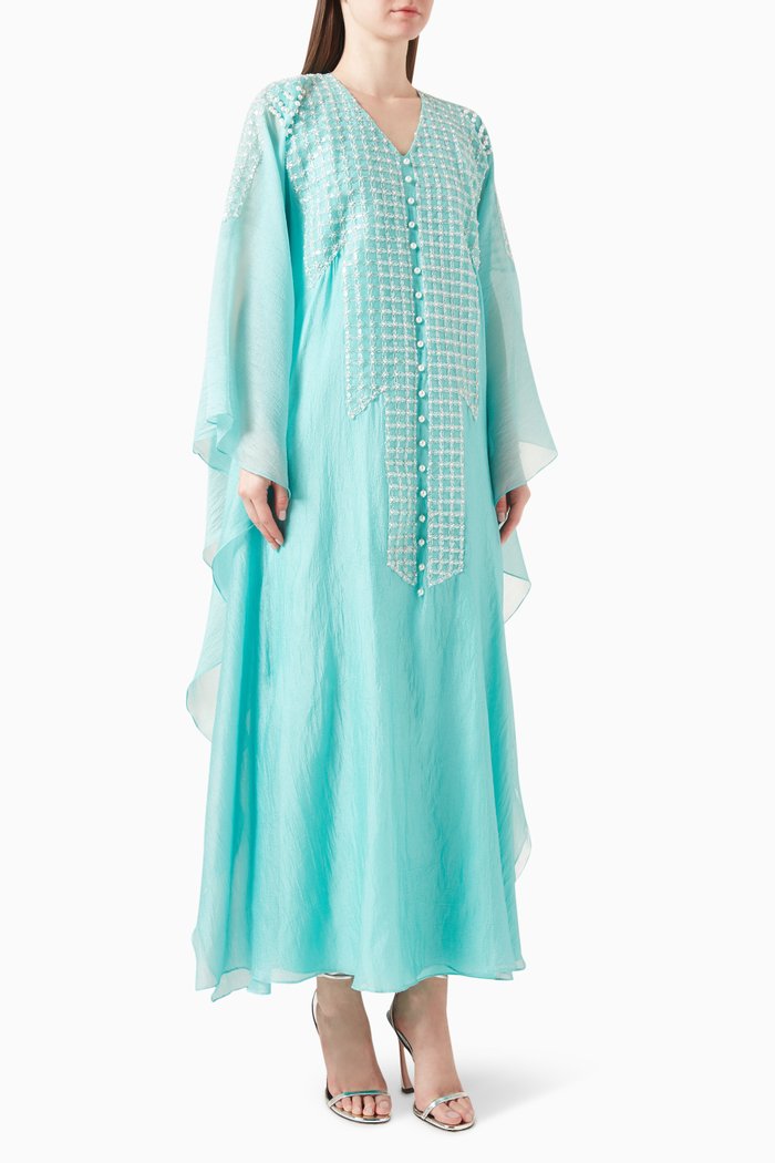 

Pearl-embellished Kaftan in Glittered Organza, Green