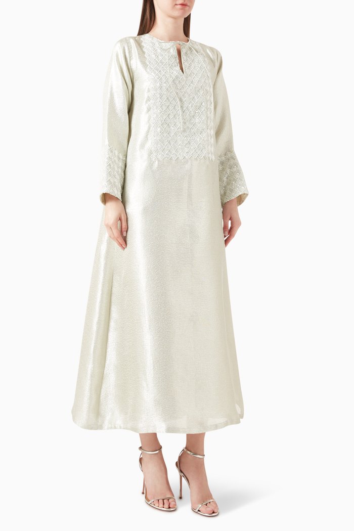 

Bead-embellished Kaftan in Organza, Silver