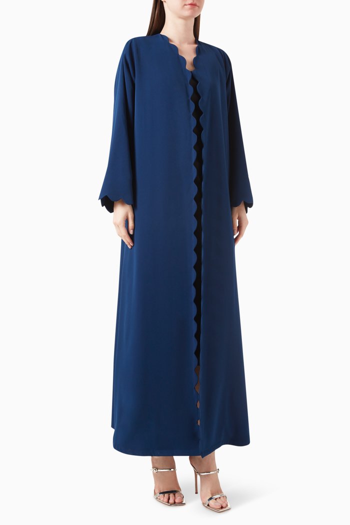 

Curved-trim Abaya in Polycrepe, Blue