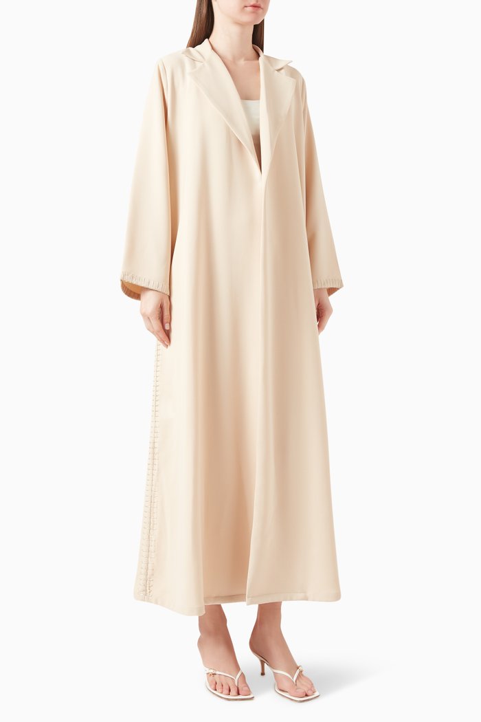

Blanket-stitch Abaya in Polycrepe, Neutral