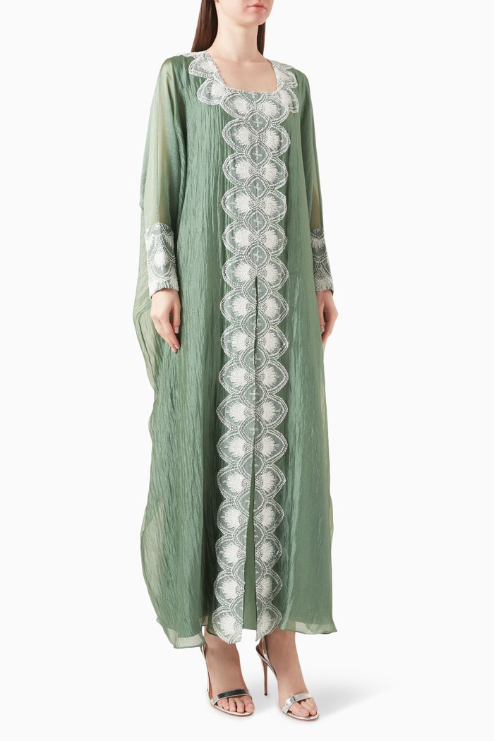 

Bead-embellished Kaftan in Organza, Green