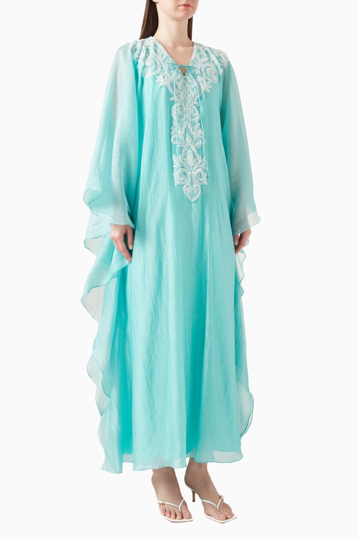 

Bead-embellished Kaftan in Organza, Green