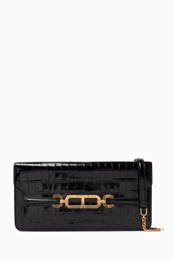 

Whitney Shoulder Bag in Printed-Croc Leather, Black