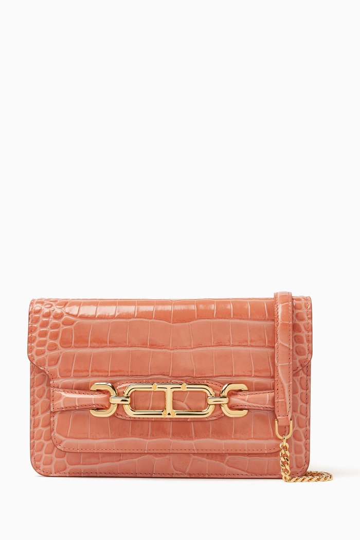 

Small Whitney Shoulder Bag in Printed-Croc Leather, Pink