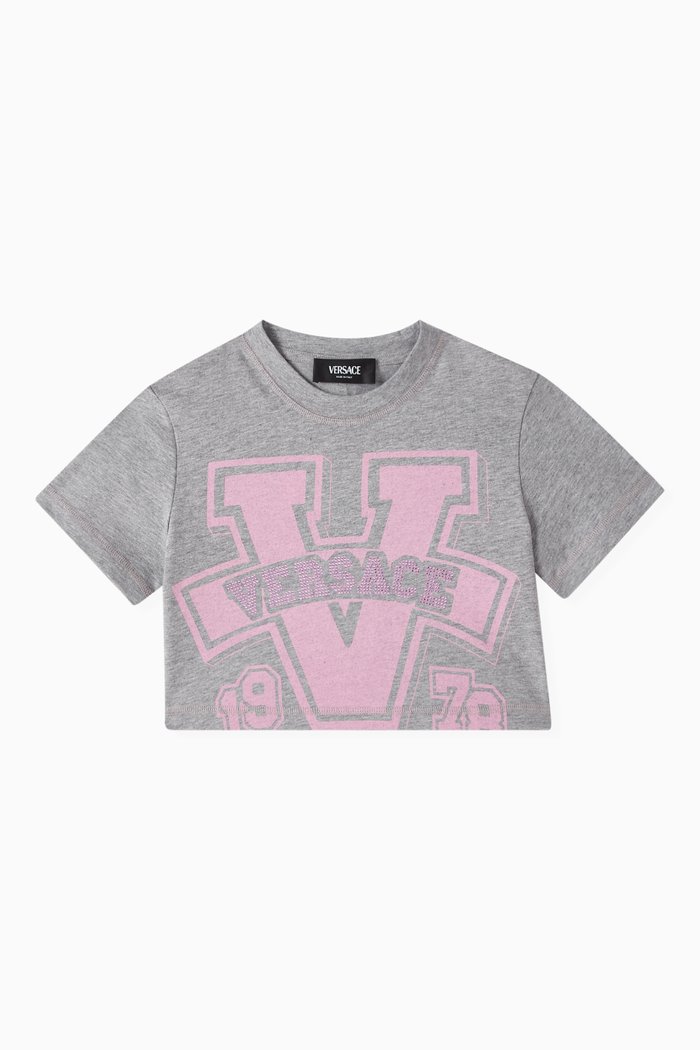 

Logo-print Cropped T-shirt in Cotton, Pink