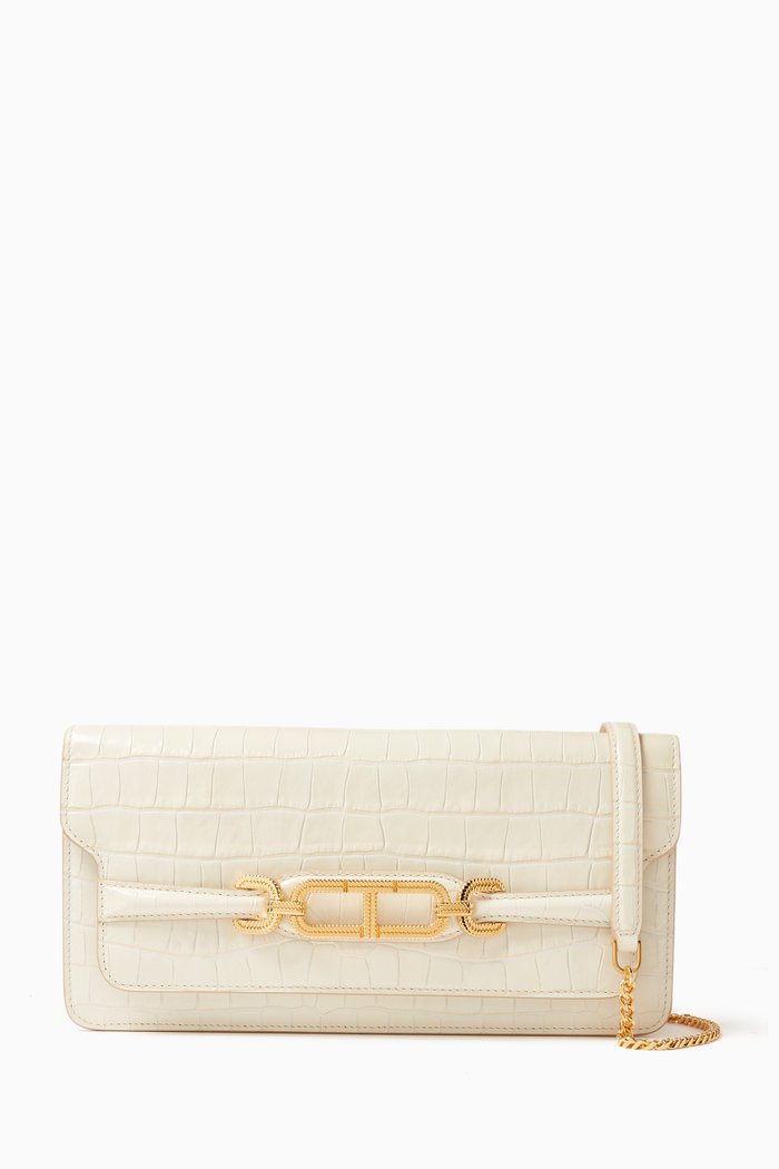 

Whitney Shoulder Bag in Printed-Croc Leather, White